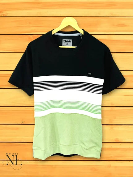 Trendy Black & Green Stripe Half T-Shirt for Men