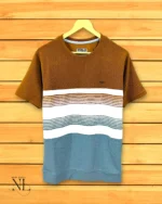 Trendy Lite Brown & Grey Stripe Half T-Shirt for Men