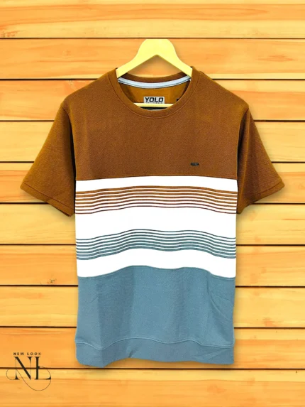 Trendy Lite Brown & Grey Stripe Half T-Shirt for Men