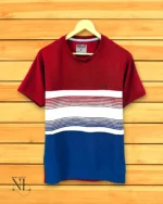 Classic Red & Blue Stripe Half T-Shirt for Men Vintage Style