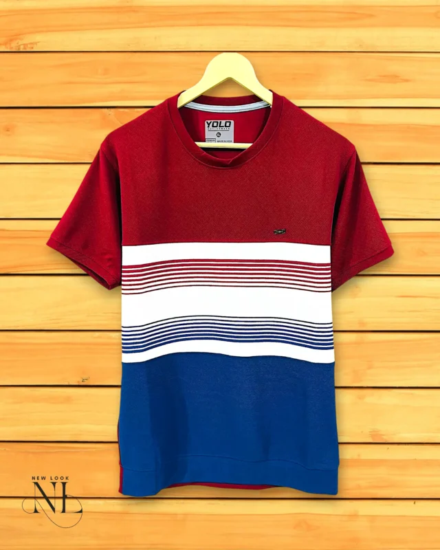 Classic Red & Blue Stripe Half T-Shirt for Men Vintage Style