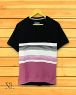 Trendy Black & Pink Stripe T-Shirt Stylish Half Sleeve