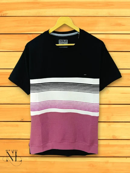 Trendy Black & Pink Stripe T-Shirt Stylish Half Sleeve