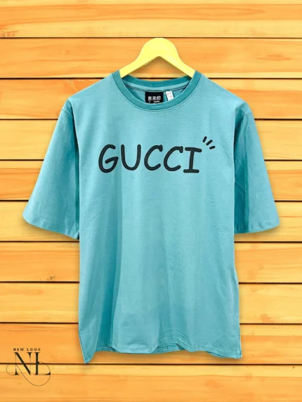 Luxury Sky Blue Printed Oversized T-Shirt Premium Cotton