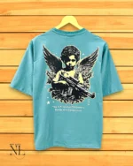 Luxury Sky Blue Printed Oversized T-Shirt Premium Cotton