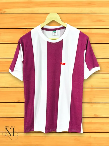 Classic Dark Pink Stripe Half T-Shirt Premium Trendy Style