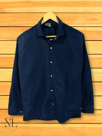 Trendy Casual Navy Blue Satin Shirt for Men Luxury Formal Wear