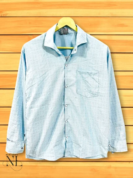 Sky Blue Printed Full Shirt for Men Office & Casual