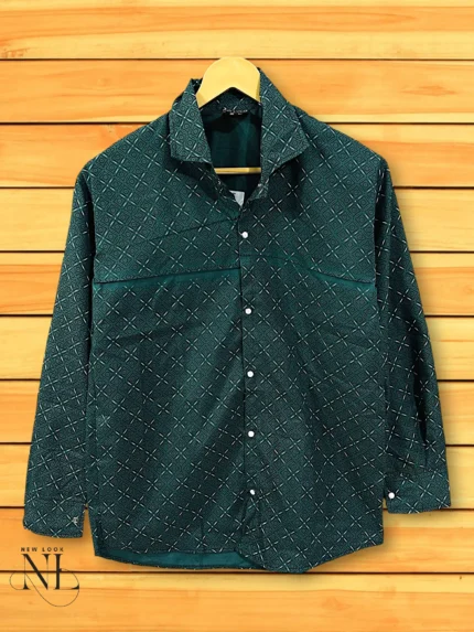 Dark Green Printed Shirt Premium Cotton Office & Party Wear