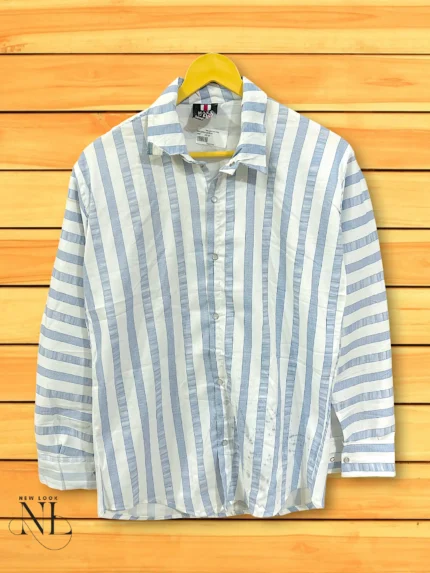 Premium Cotton Ice Blue Stripe Shirt for Men Office & Casual