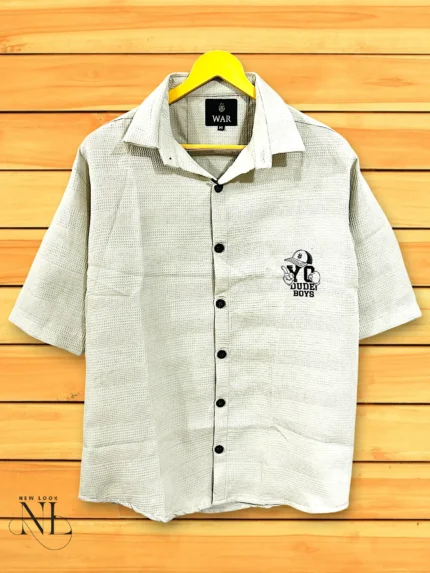 Classic Cream Plain Oversize Shirt for Men Relaxed Fit