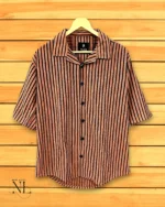 Orange Stripe Oversize Shirt for Men Trendy Streetwear