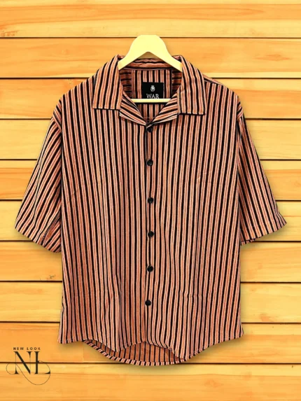 Orange Stripe Oversize Shirt for Men Trendy Streetwear