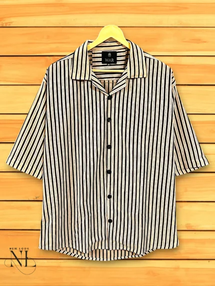 Cream Oversize Stripe Shirt for Men Minimalist Luxury
