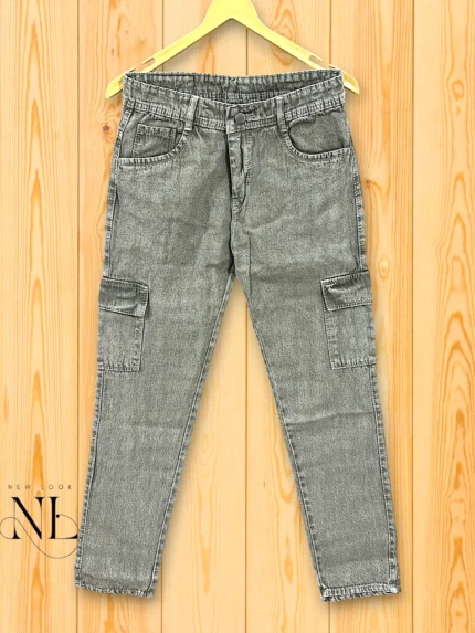 Lite Grey Denim Cargo Pants for Men Stylish Multiple Pockets