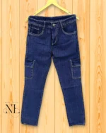 Trendy Dark Blue Denim Cargo Joggers Trendy Streetwear