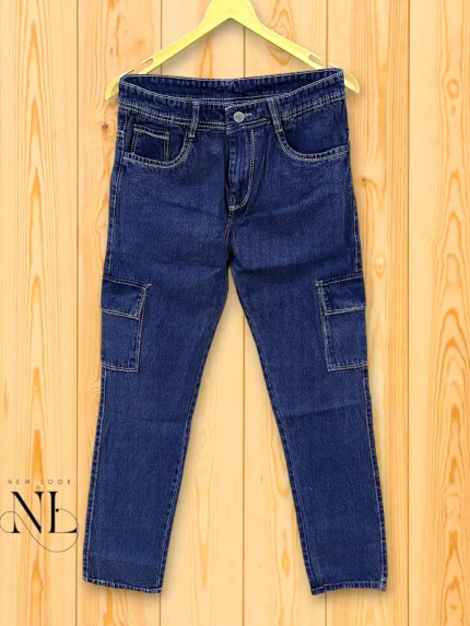 Trendy Dark Blue Denim Cargo Joggers Trendy Streetwear