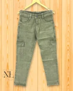 Classic Olive Green Denim Cargo Military-Inspired