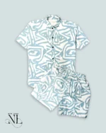 Trendy Blue Printed Cord Set for Men Modern Set