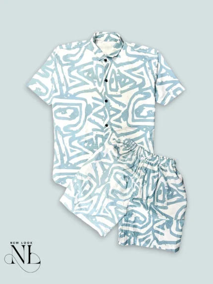 Trendy Blue Printed Cord Set for Men Modern Set