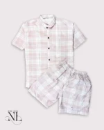 Classic Baby Pink Checks Cord Set for Men Loungewear Set