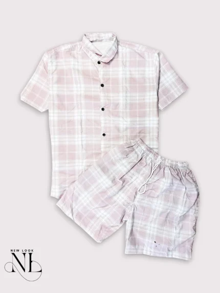Classic Baby Pink Checks Cord Set for Men Loungewear Set