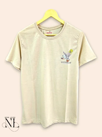 Trendy Cream Back Print Half T-Shirt for Men