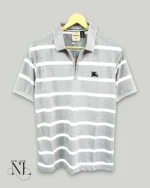 Trendy Lite Grey Stripe Polo Half T-Shirt for Men Minimalist