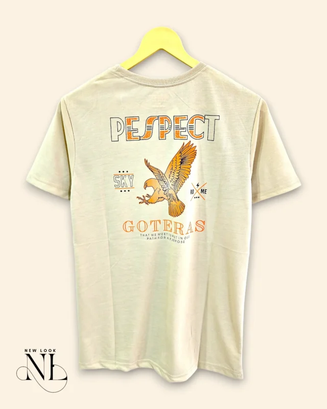 Trendy Cream Back Print Half T-Shirt for Men