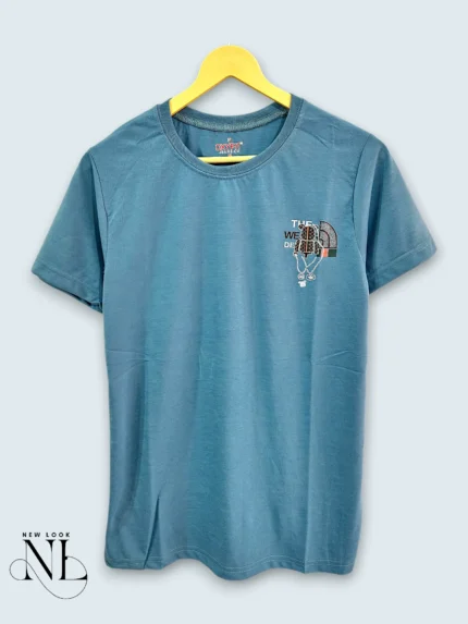 Trendy Glaucous Blue Back Print Half T-Shirt for Men