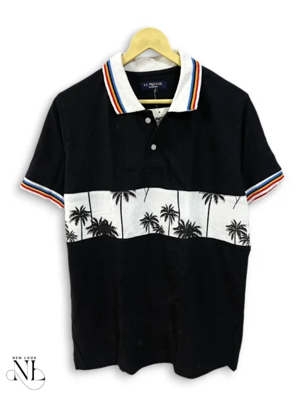 Black Printed Polo Half Sleeve T-Shirt for Men