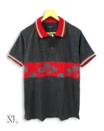 Dark Grey Printed Polo Half Sleeve T-Shirt for Men