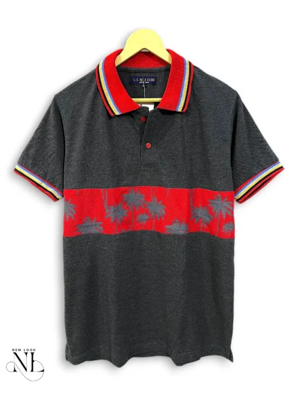 Dark Grey Printed Polo Half Sleeve T-Shirt for Men