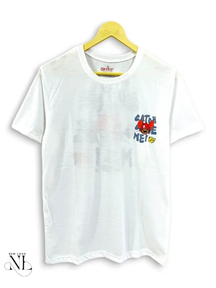 Classic White Back Print Half Sleeve T-Shirt for Men