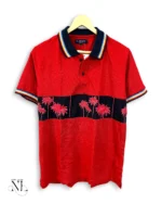 Red Printed Polo Half Sleeve T-Shirt for Men