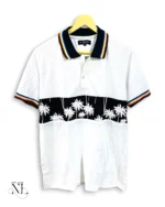 White Printed Polo Half Sleeve T-Shirt for Men