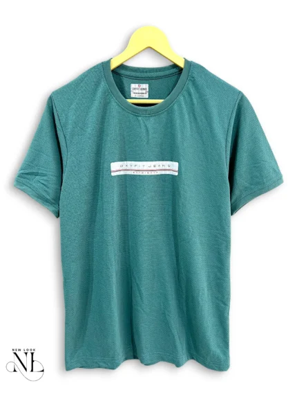 Blue Plain Popcorn Half Sleeve T-Shirt for Men