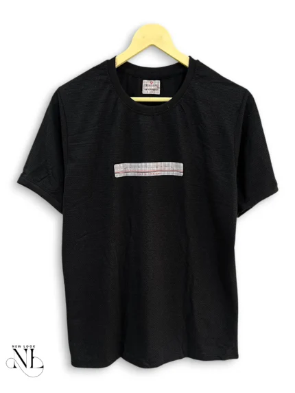 Black Plain Popcorn Half Sleeve T-Shirt for Men