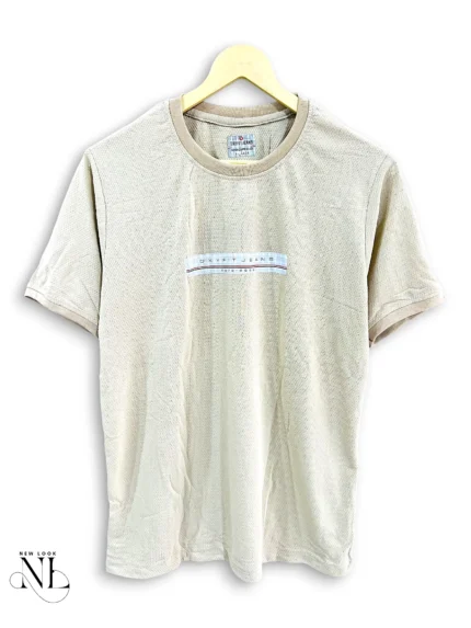 Cream Plain Popcorn Half Sleeve T-Shirt for Men
