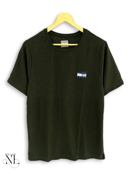 Dark Green Plain Popcorn Half Tshirt for Men Premium