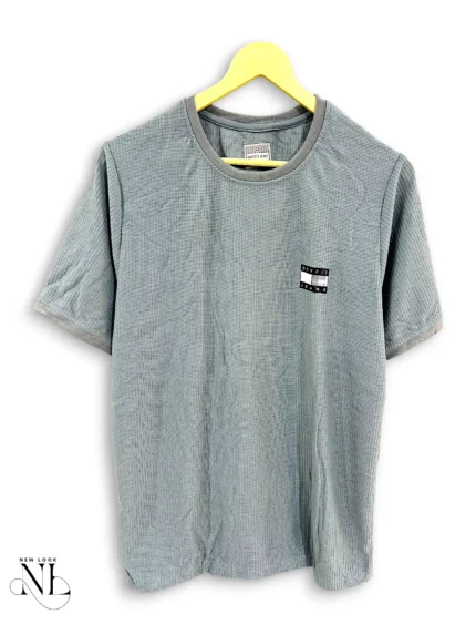 Lite Grey Plain Popcorn Half Tshirt For Men Premium