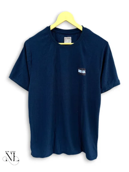 Navy Blue Plain Popcorn Half Tshirt for Men