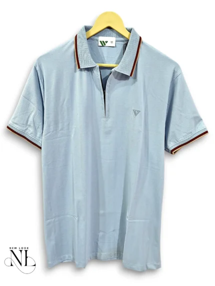 Sky Blue Plain Half Polo Tshirt For Men Summer
