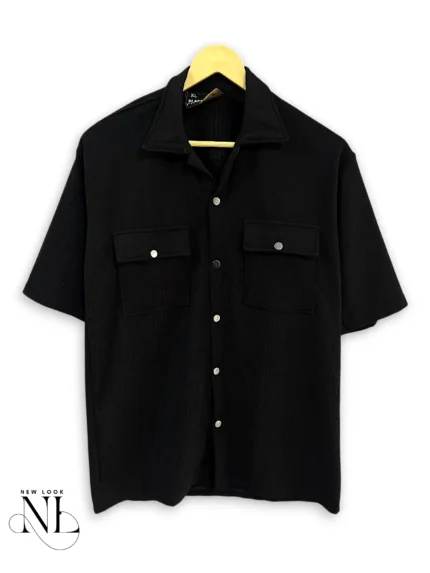 Classic Black Double Pocket Oversize Shirt for Men