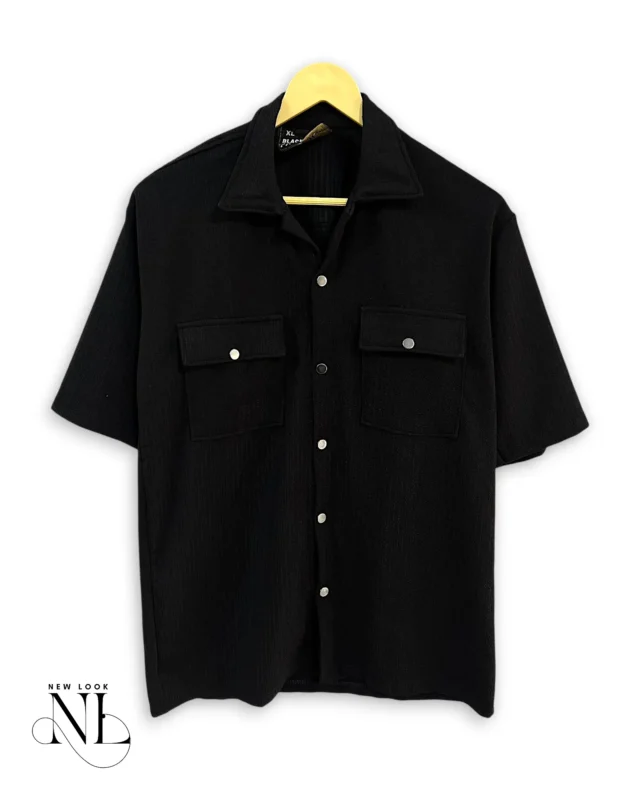 Classic Black Double Pocket Oversize Shirt for Men