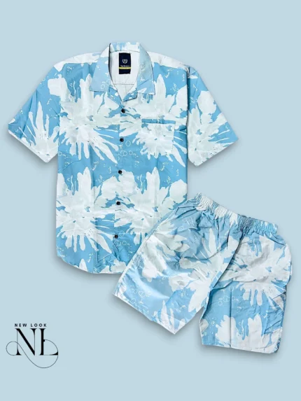 Lite Blue Classic Printed Cord Set for Men Stylish