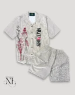 Stylish Lite Grey Classic Printed Cord Set for Men