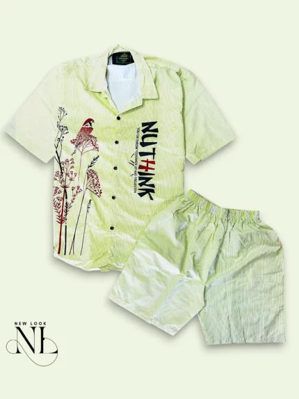 Premium Lite Green Printed Cord Set for Men