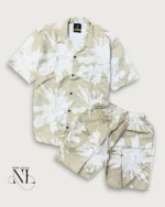 Classic Printed Cream Cord Set for Men Elegant