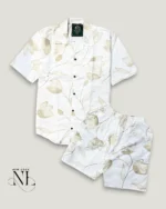 White Trendy Printed Cord Set for Men Crisp Summer